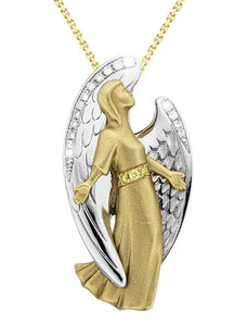 Zlatý přívěsek anděl s diamanty ZZ56202