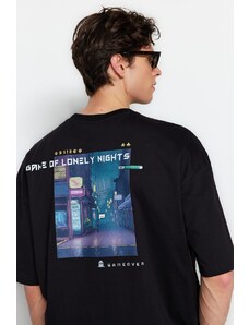 Trendyol Black Oversize/Wide Fit Crew Neck Short Sleeve Game Over Printed T-Shirt