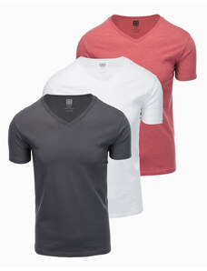 Ombre Clothing Bavlněná trička V-NECK v sadě 3 ks - mix V13 Z29