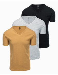 Ombre Clothing Bavlněná trička V-NECK v sadě 3 ks - mix V15 Z29