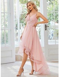 Ever Pretty Pudrově růžové asymetrické šaty s ozdobnou výšivkou v živůtku