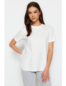 Trendyol Ecru 100% Cotton Premium Basic Crew Neck Knitted T-Shirt