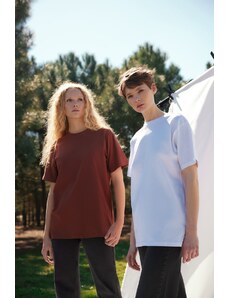 Trendyol Brown More Sustainable 100% Organic Cotton Boyfriend Crew Neck Knitted T-Shirt