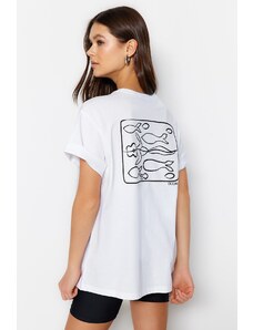 Trendyol White Printed Boyfriend/Wide Fit Knitted T-Shirt
