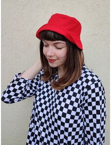 Elegan Červený letní klobouček - bavlna a len