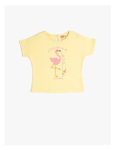 Koton Short Sleeve T-Shirt, Round Neck Flamingo Printed Cotton