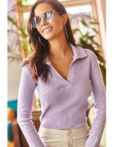 Olalook Women's Lilac Polo Neck Raised Camisole Blouse