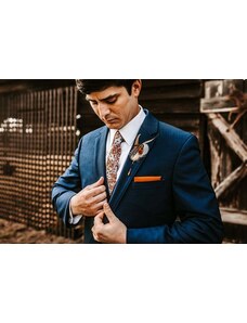 Obleč oblek Hnědo oranžová pánská kravata s květinovým vzorem