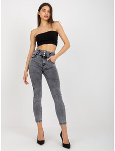 Fashionhunters Dámské tmavě šedé džíny s vysokým pasem