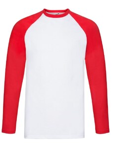 Fruit of the Loom Pánské tričko dlouhý rukáv Baseball T White/Red - velikost S