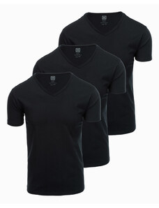 Ombre Clothing Bavlněná trička V-NECK v sadě 3 ks - černá V9 Z29