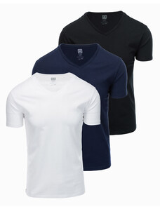 Ombre Clothing Bavlněná trička V-NECK v sadě 3 ks - mix V12 Z29