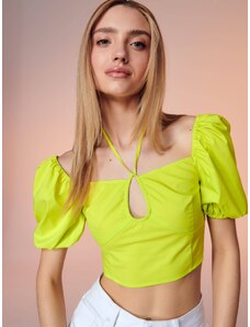 Sinsay - Crop top s ozdobným vázáním - neonová