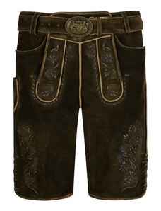 Maddox country, kožené kalhoty s vintage výšivkou hnědá