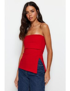 Trendyol Red Strapless Neck Side Zipper Crepe Knitted Blouse