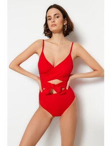 Trendyol Red Double Breasted Cut Out/Windowed Regular Leg Swimsuit