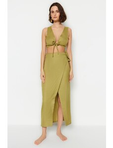 Trendyol Oil Green Woven Binding Blouse and Skirt Set