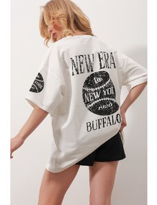 Trend Alaçatı Stili Women's White Crew Neck Front And Back Digital Printed Two Threads Unisex Oversize T-Shirt