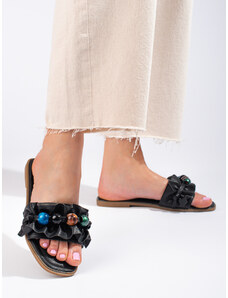Women's flat-soled slippers black Shelvt