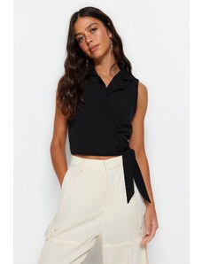 Trendyol Black Tied Woven Linen Look Blouse