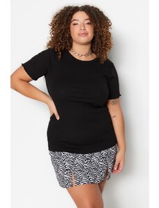 Trendyol Curve Black Crew Neck Bodycone Ribbed Knitted Blouse