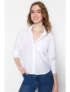 Trendyol Ecru Pocket Cotton Basic Woven Shirt