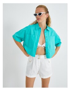 Koton Oversize Crop Shirt Linen Blended