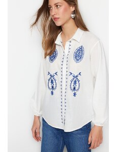 Trendyol Ecru Embroidered Woven Shirt
