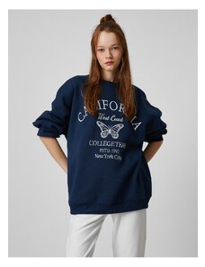 Koton Crew Neck Sweatshirt Oversized, Slogan Embroidered Long Sleeve