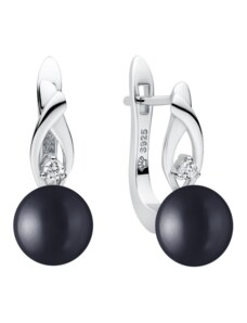 Gaura Pearls Stříbrné náušnice s černou 8-8.5 mm perlou Estrella, stříbro 925/1000
