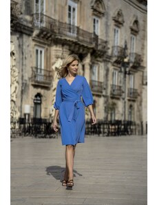 Elegantní zavinovací šaty Style S340 modré