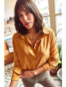 Olalook Women's Mustard Stoned Cupra Woven Shirt