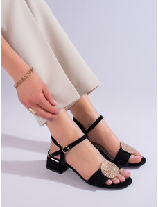 Women's Black Suede Shelvt Low Heeled Sandals