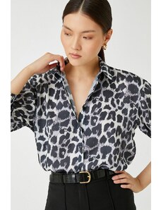 Koton Women's Long Sleeve Leopard Patterned Shirt 3wak60053pw