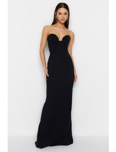 Trendyol Black Strapless and Chest Detailed Long Evening Evening Dress