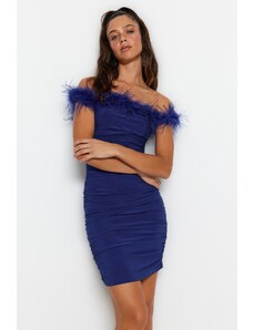 Trendyol Saxe, Fitted Knitted, Stylish Evening Dress with Otriches