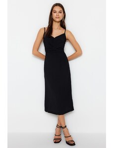 Trendyol Black A-line Strap Chest Detail Midi Woven Dress