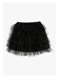 Koton Elastic Waist Fluffy Black Straight Short Girl Skirt 3skg70012ak