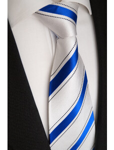 Beytnur Luxusní hedvábná kravata bíla s modrým pruhem 101-4