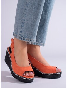 PK Módní dámské sandály oranžové na klínku