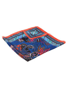 Pranita Hedvábný šátek s potiskem modrý s oranžovou