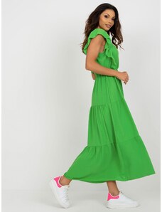 Fashionhunters Světle zelené šaty s volánem na léto
