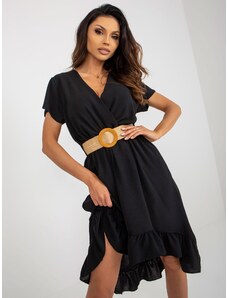 Fashionhunters Černé šaty s volánem asymetrického střihu