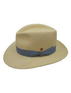 Luxusní panamský klobouk Fedora Bogart s světlemodrou stuhou - ručně pletený, UV faktor 80 - Ekvádorská panama - Mayser Colmar