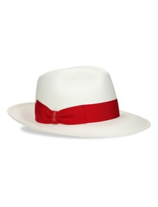 Panamský klobouk s červenou stuhou a širší krempou od Borsalino - Wide-brimmed Fine Panama
