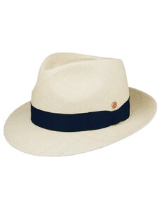 Exkluzívní panamský klobouk Fedora Bogart s modrou (navy) stuhou - ručně pletený, UV faktor 80 - Ekvádorská panama - Mayser Manuel
