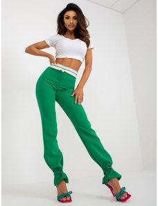 Fashionhunters Zelené látkové kalhoty s ohrnovacím pasem
