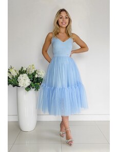 miadresses.cz Světle modré midi šaty s týlní sukní