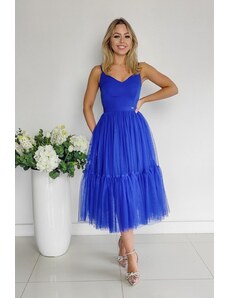 miadresses.cz Modré midi šaty s tylovou sukní