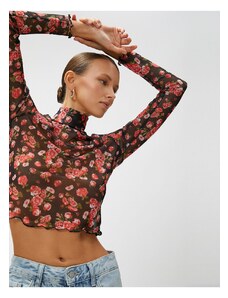 Koton Crop Floral See-through T-Shirt